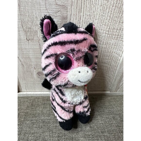 Ty Beanie Boo Zoey Zebra Plush Toy Pink & Black Striped 6" Stuffed Animal - Picture 1 of 8